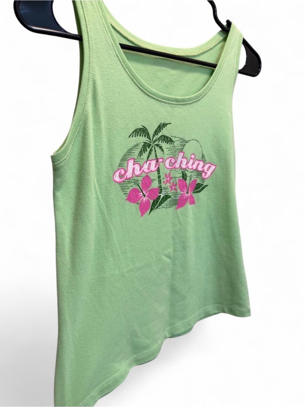 Y2K Summer NWT Lime Green Pink Hibiscus Flower Baby Tee Cami Size Small